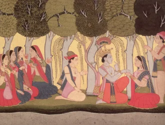 Radha et Krishna assis dans un bosquet, Kulu, 1790-1800